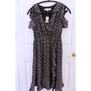 LOFT Black Printed Wrap Dress
